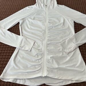 Athleta Ruched Full-Zip Performance Hoodie - White - Size Small